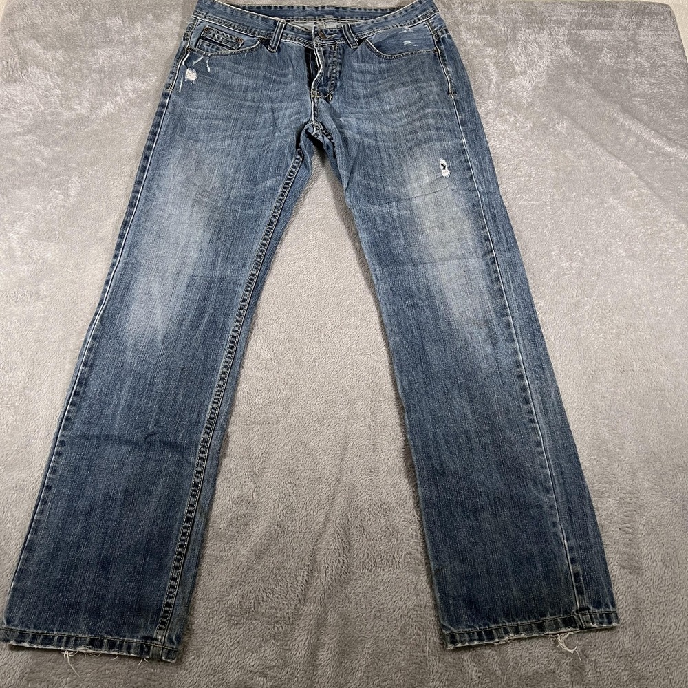 Diesel Jeans Mens‎ 33 Blue Reyhan Distressed Faded Straight Leg Button Fly Italy